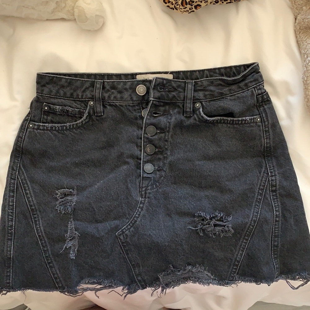 Free people black denim mini skirt